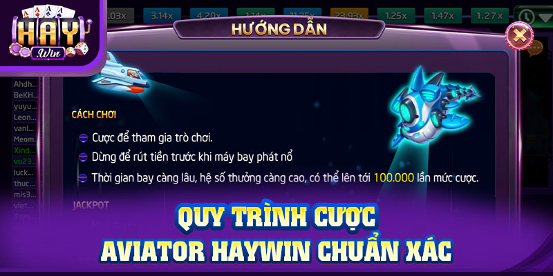 Quy trình cược Aviator HAYWIN chuẩn xác